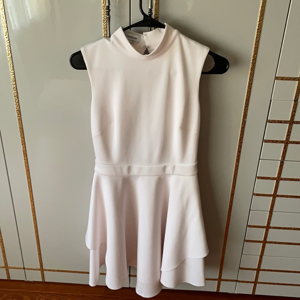 Bebe  white backless mini flared dress